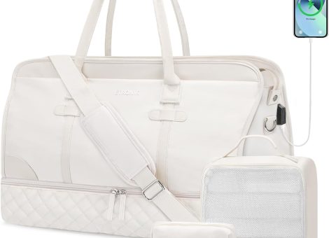 ETRONIK Weekender Overnight Bags for Women, Large Travel Duffle Bags with Shoe Compartment & Wet Pocket, Carry On Tote Bag Gym Duffel Bag with Toiletry Bags for Hospital 3 Pcs Set, Large Size, Beige